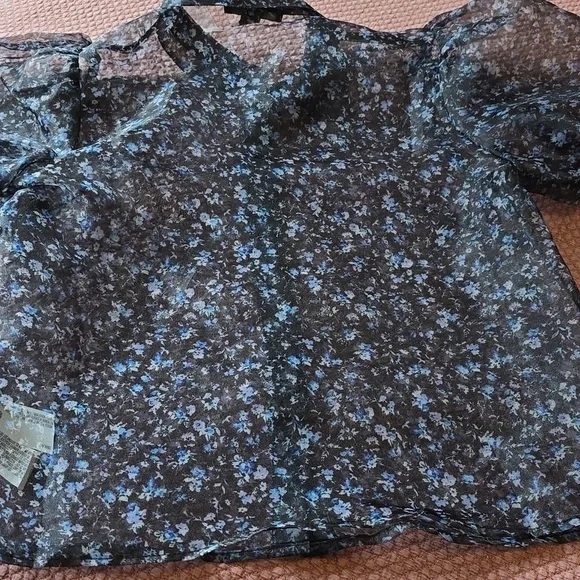 Forever 21 Floral Sheer Puff Sleeve Womens Blouse - Picture 7 of 9